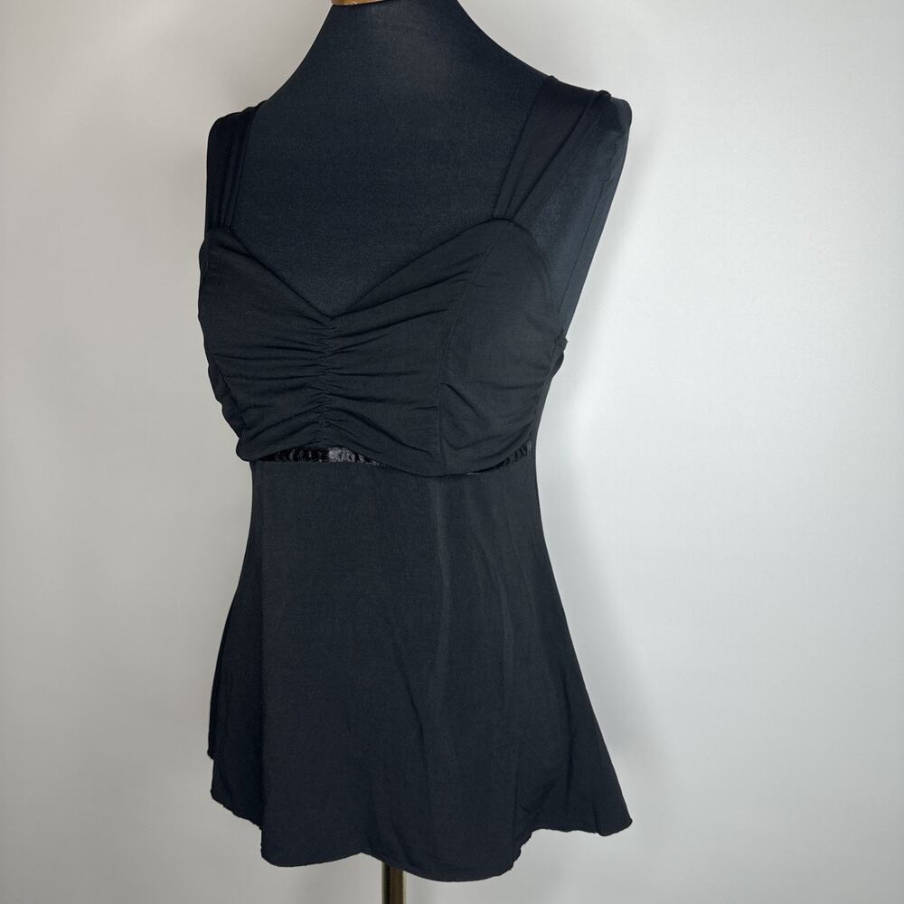 Y2K BCX Black Babydoll Tank Top L Ruched Sweetheart Cami Grunge Goth Witchy EUC - Picture 3 of 10